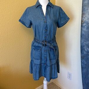 NWT New Glory Belted blue cotton shift dress Sz S